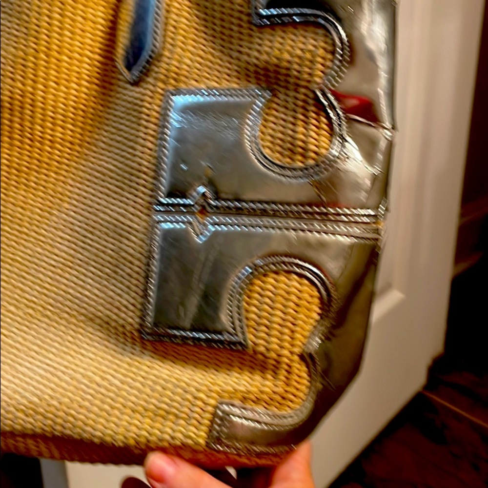Tory Burch Straw T tote silver